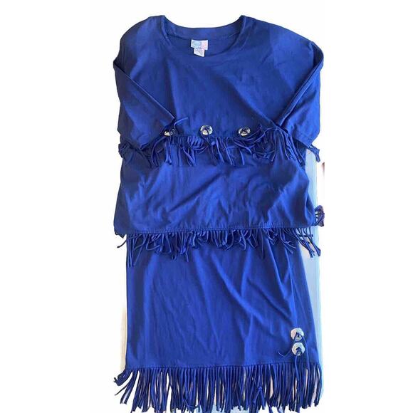 Womens Size 1XL Skirt & Shirt Set Blue w/ Fringe Conchos Western Rodeo Vintage - Picture 13 of 13
